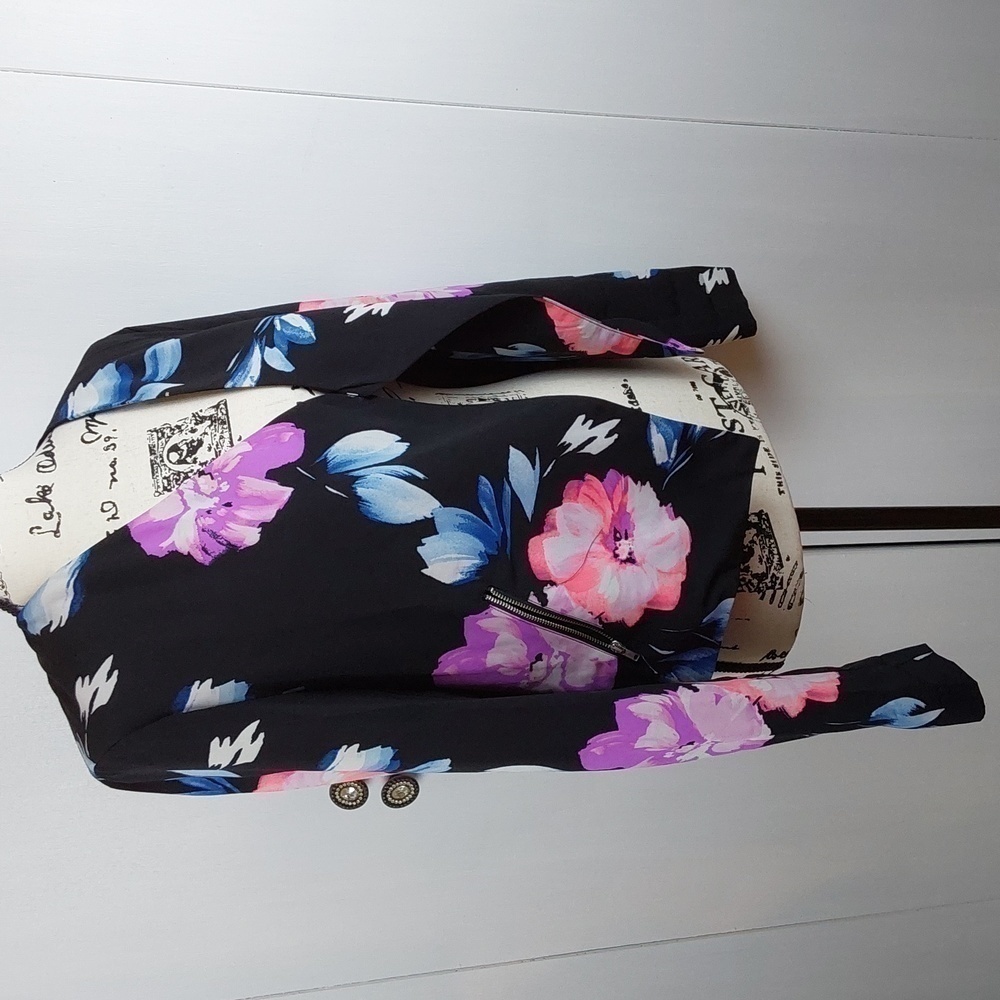 Love Tree|Vibrant Dark Floral Open Suit Coat / Jacket Elegant Careerwear Sz.L